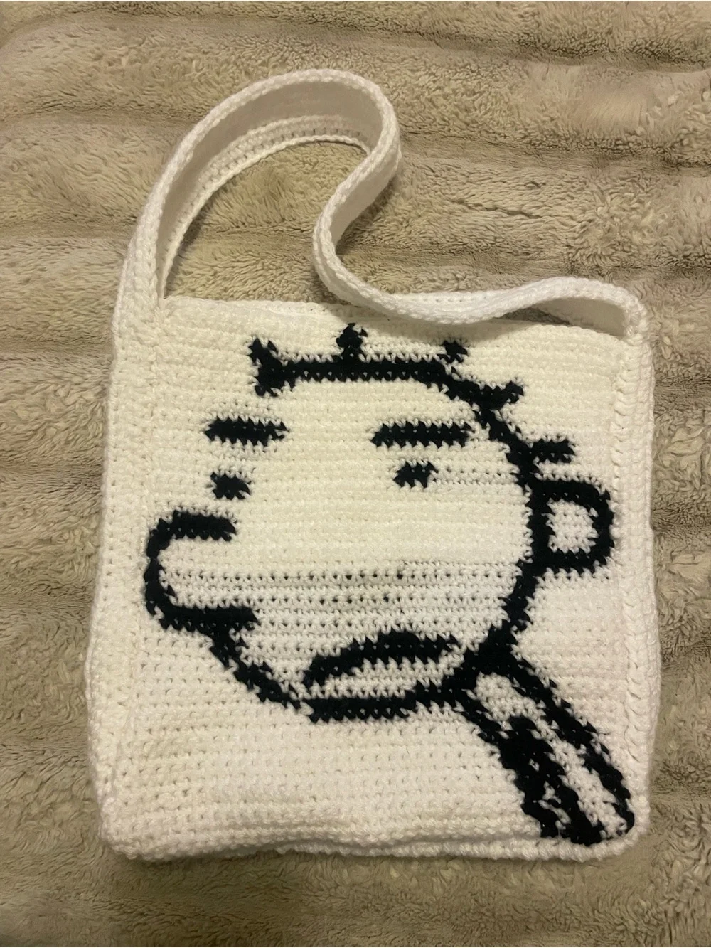 Handmade Rodrick Crochet White and Black Tote